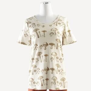 Kate Quinn Womens Basic Tee Shirt Neutral Mushrooms Organic Cotton Size XS